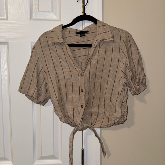 Sanctuary Beige Striped Button-Down Tie-Front Top - Picture 2 of 5